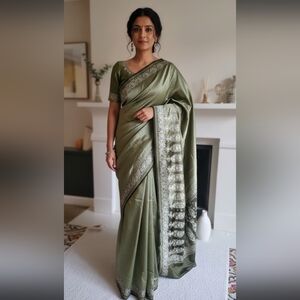 Women Pure Silk Tanchoi Benarasi Saree W Blouse Festive Handloom Designer Royal